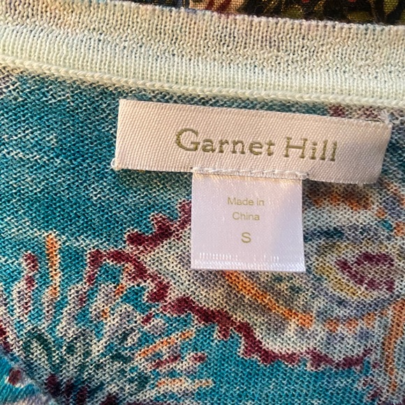 GARNET HILL Eco Merino blue paisley Cardigan S - Picture 2 of 6